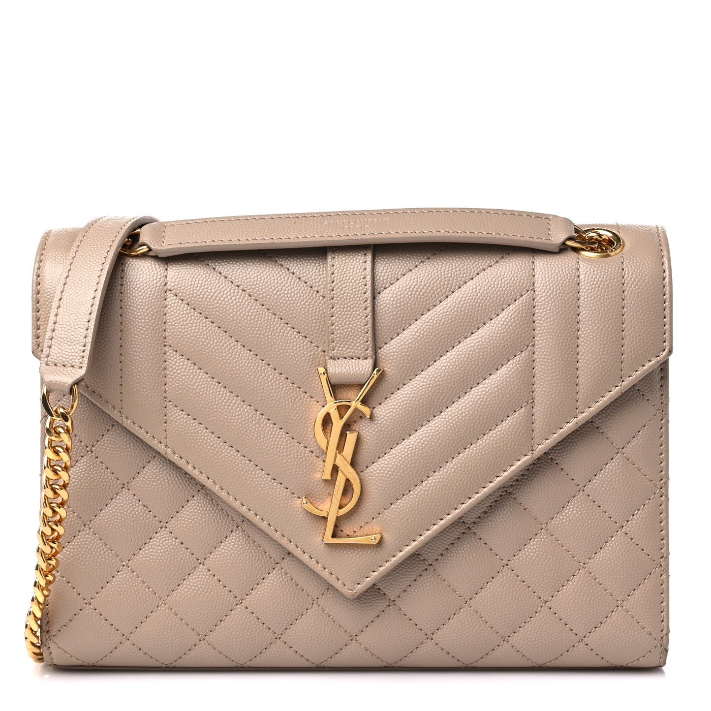 Grain De Poudre Textured Mixed Matelasse Medium Triquilt Monogram Satchel Dark Beige