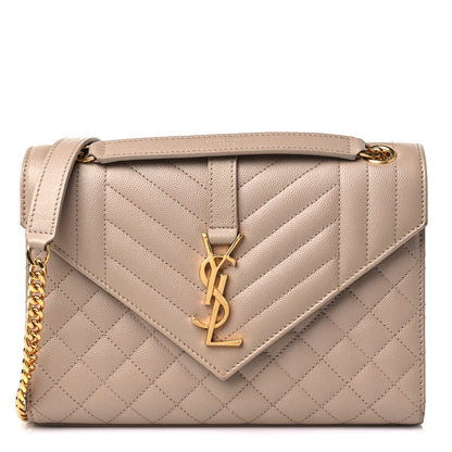 Saint Laurent Grain De Poudre Textured Mixed Matelasse Medium Triquilt Monogram Satchel Dark Beige 1 of 16