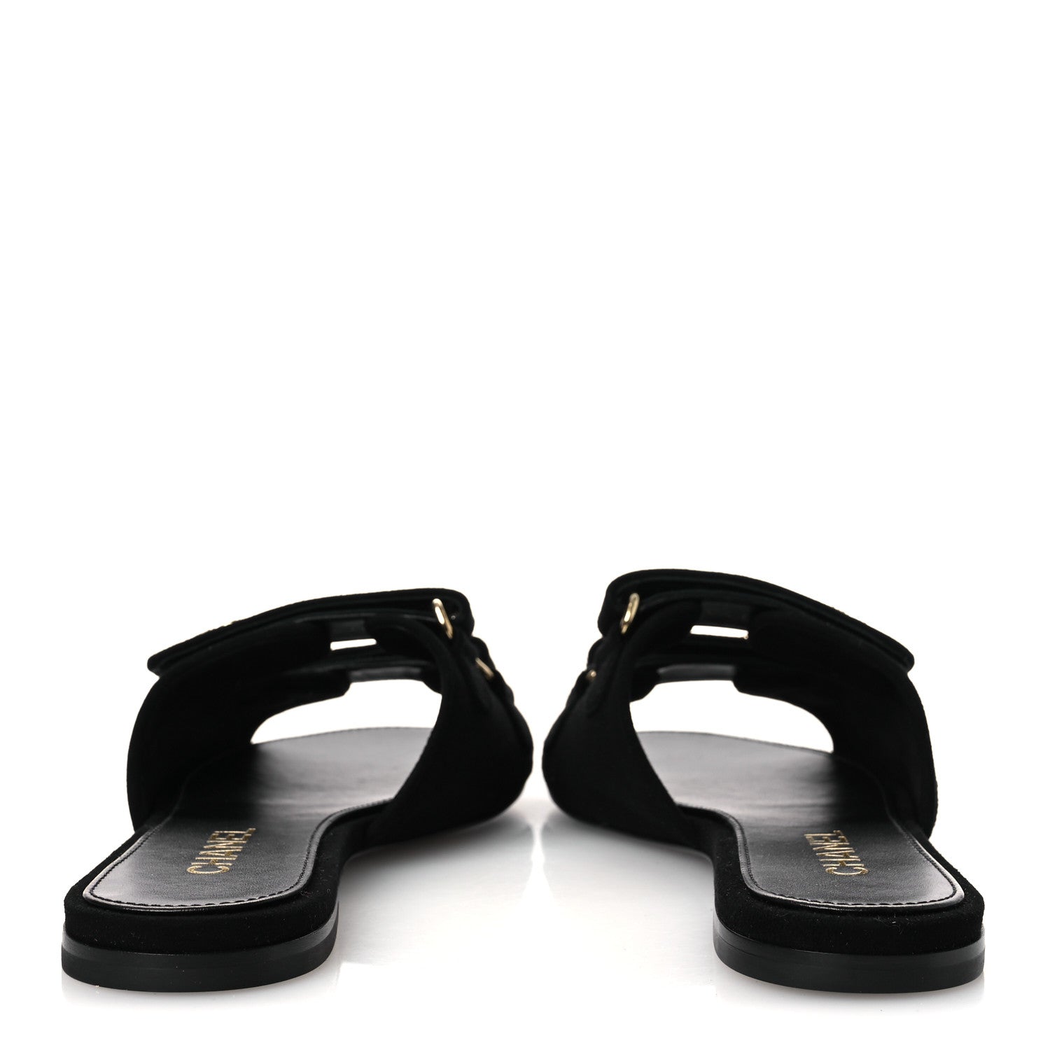 Chanel Suede Kidskin Velcro Crystal CC Mules 38.5 Black 39.5 Black 6 of 11