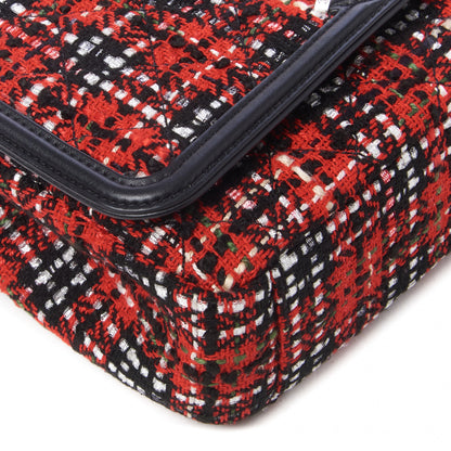 Chanel Tweed Calfskin Quilted Medium CC Filigree Flap Red Black 6 of 10