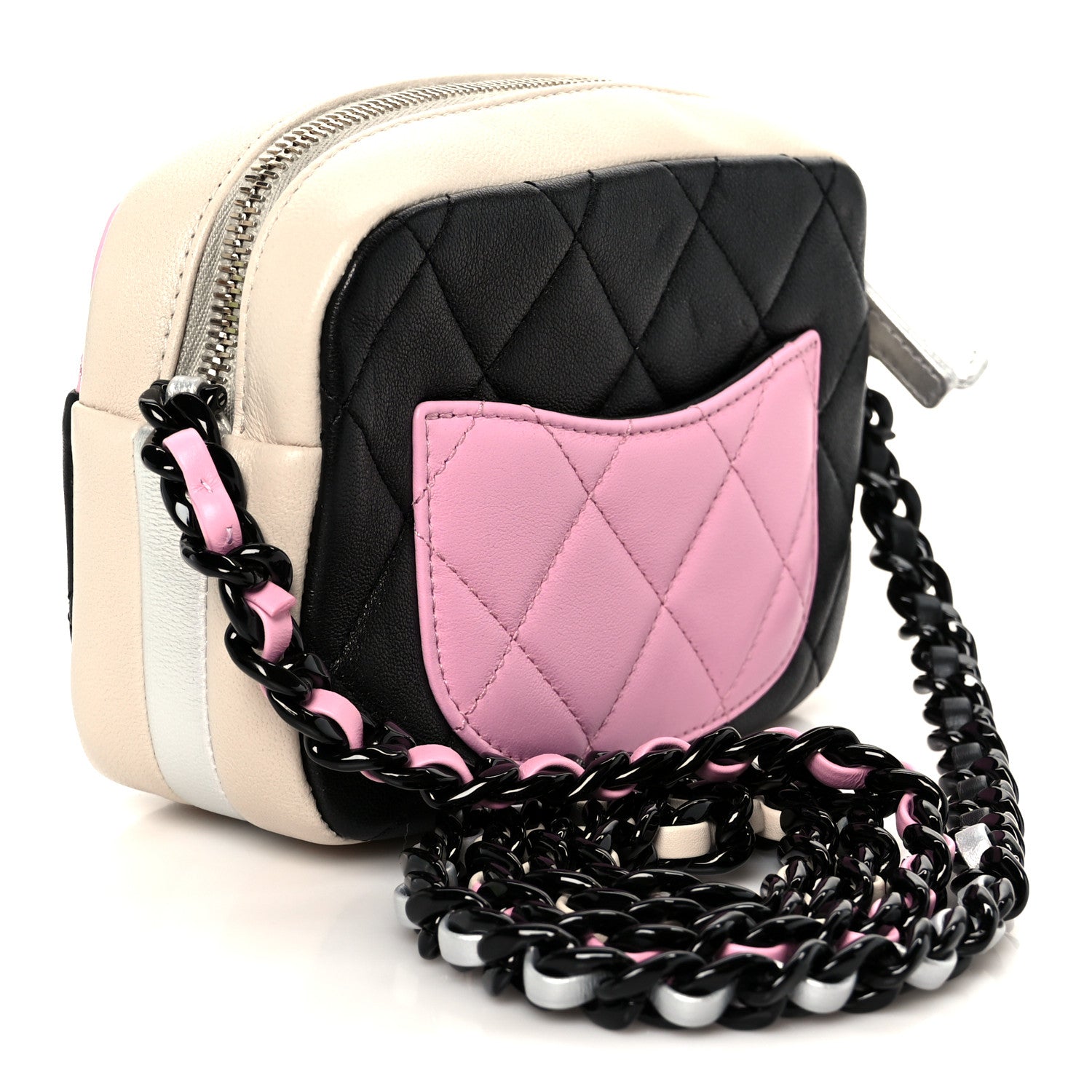 Chanel Shiny Lambskin Monochrome Chain Mini Camera Case Bag Pink Black Silver 3 of 11