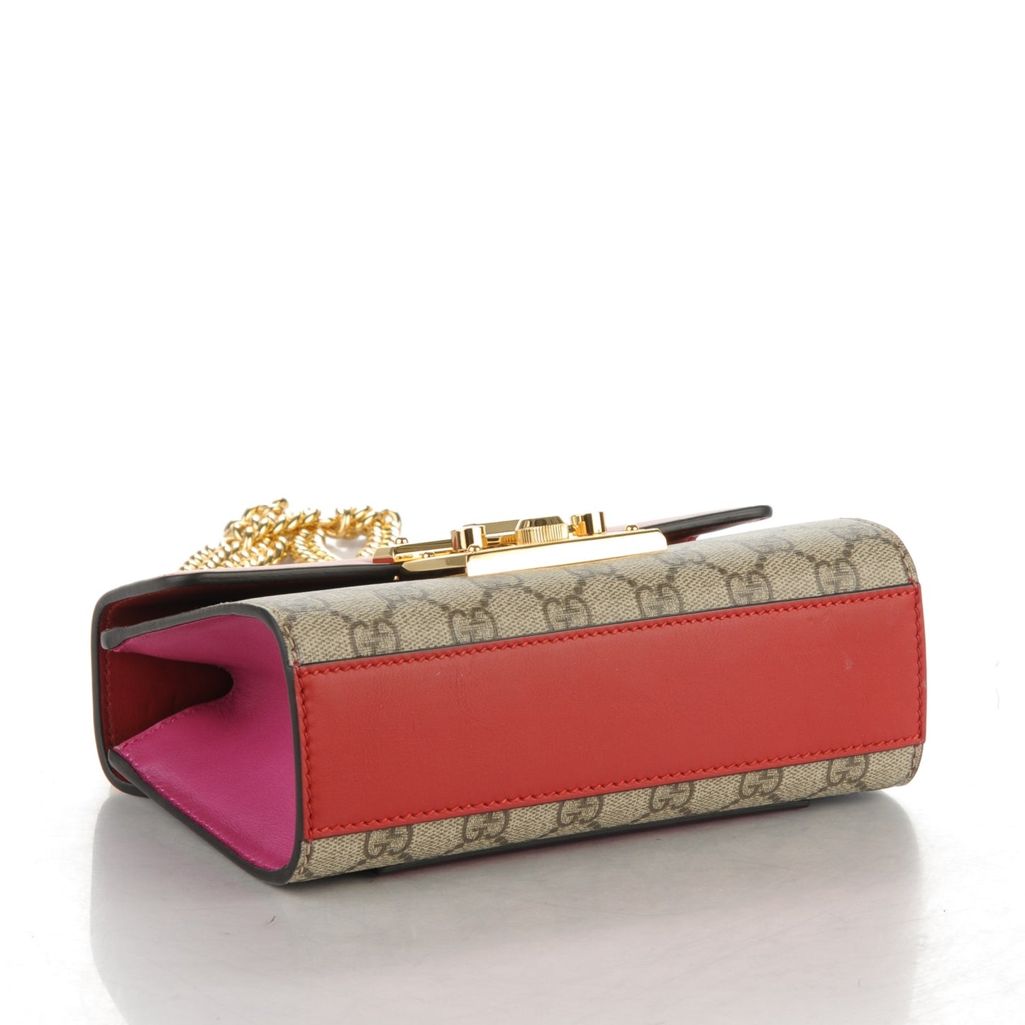 GG Supreme Monogram Calfskin Small Padlock Shoulder Bag Beige Hibiscus Red New Rosette