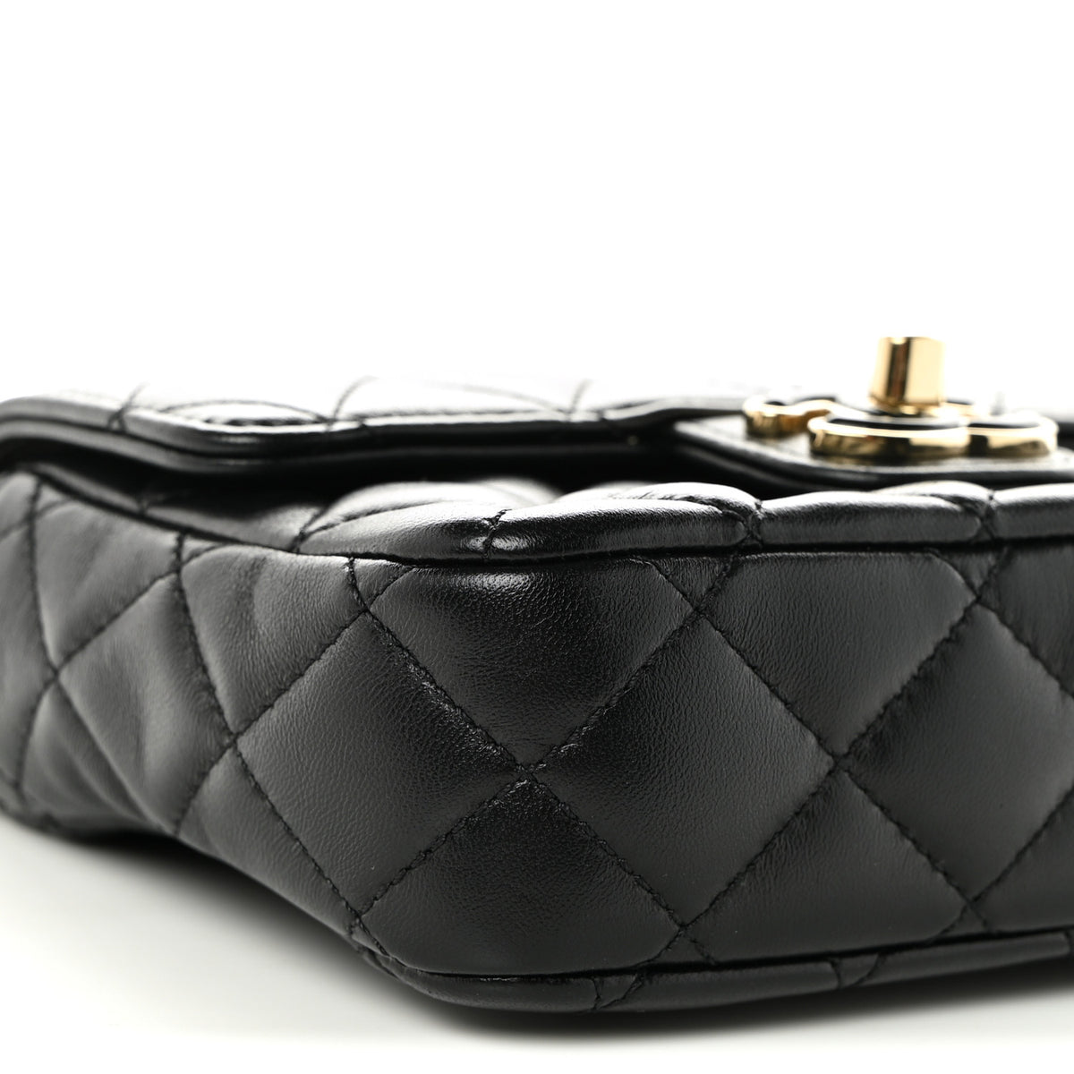 Lambskin Resin Quilted Mini Heart Square Flap Black