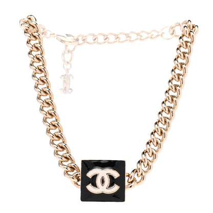 Chanel Metal Enamel CC Square Choker Gold Black White 3 of 7
