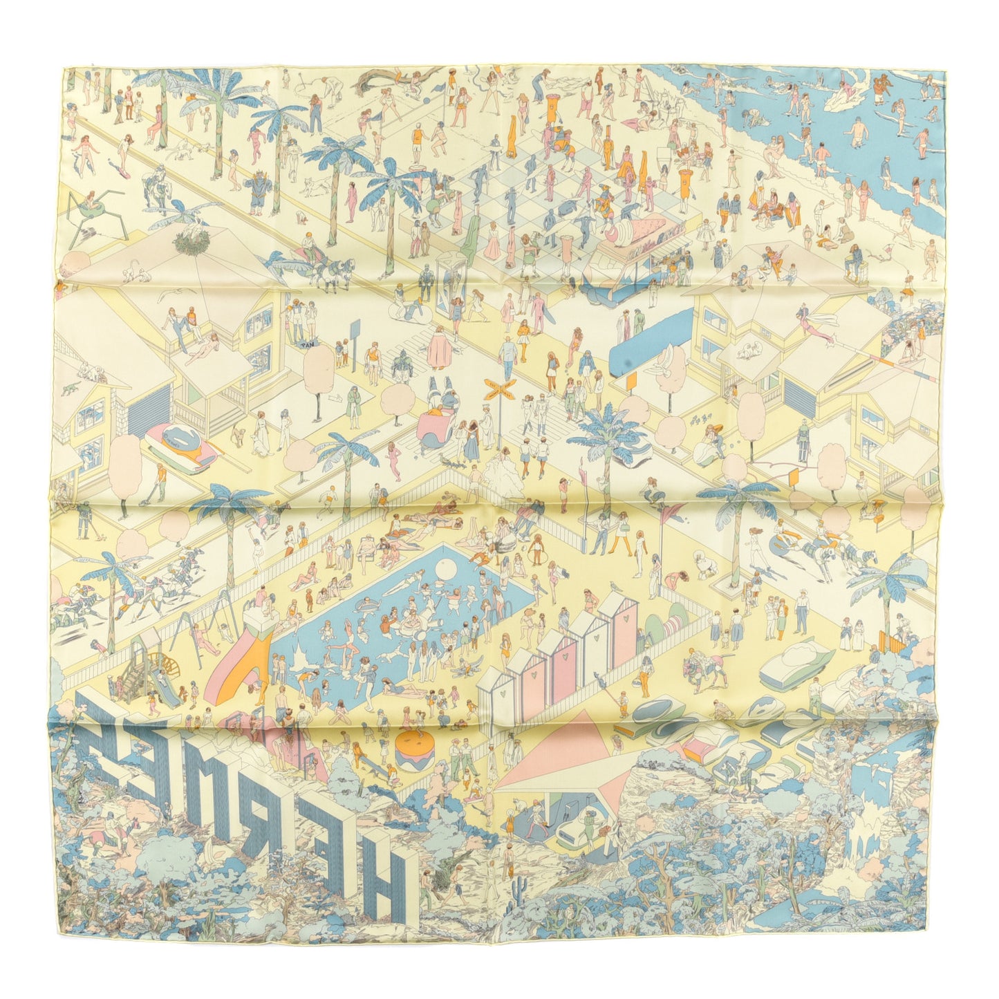 Silk On The Beach Scarf 90 Jaune Soufre Aqua