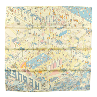 Hermes Silk On The Beach Scarf 90 Jaune Soufre Aqua 1 of 4