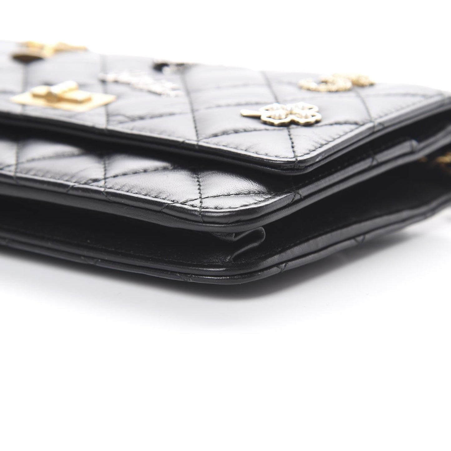 Aged Calfskin Quilted Lucky Charms 2.55 Reissue Wallet On Chain WOC Black