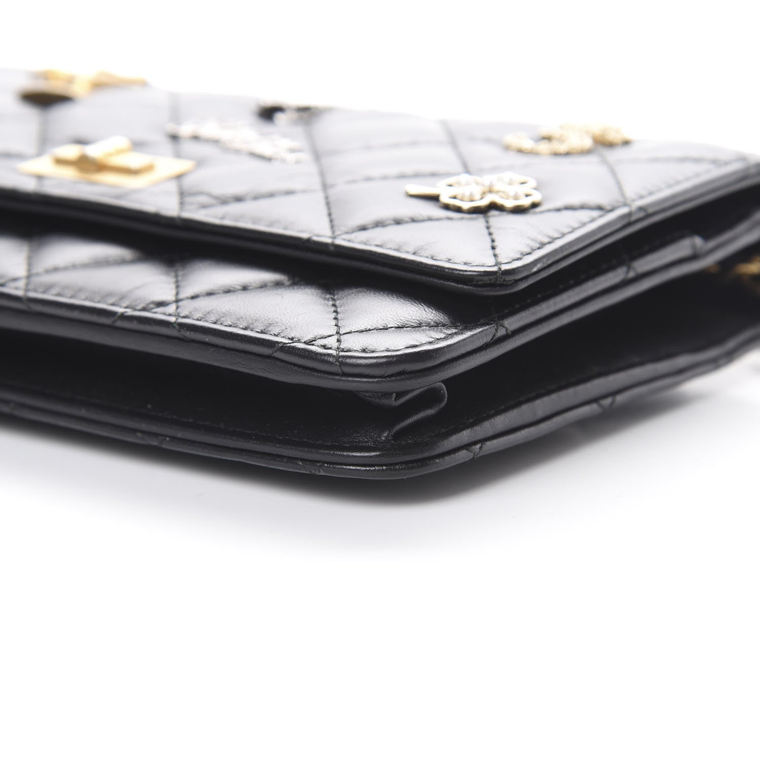 Chanel Aged Calfskin Quilted Lucky Charms 2.55 Reissue Wallet On Chain WOC Black 11 of 13