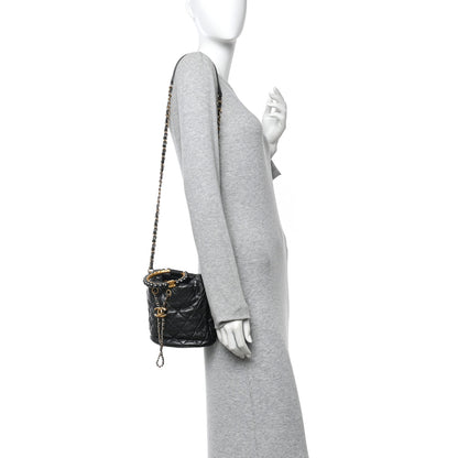 Chanel Metallic Lambskin Quilted Pearl Crown Drawstring Bag Anthracite 2 of 11
