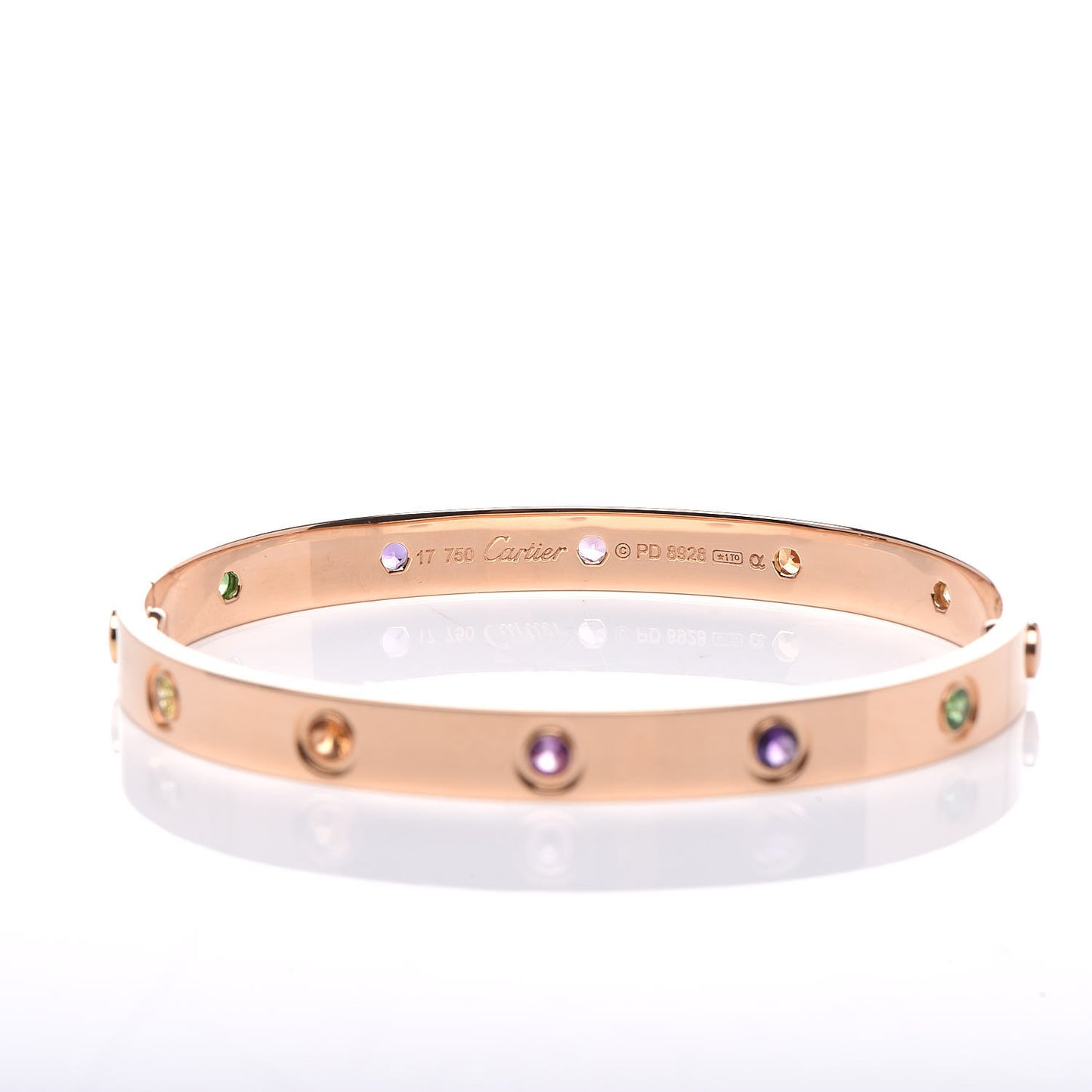 18K Pink Gold Sapphire Garnet Amethyst LOVE Bracelet 17
