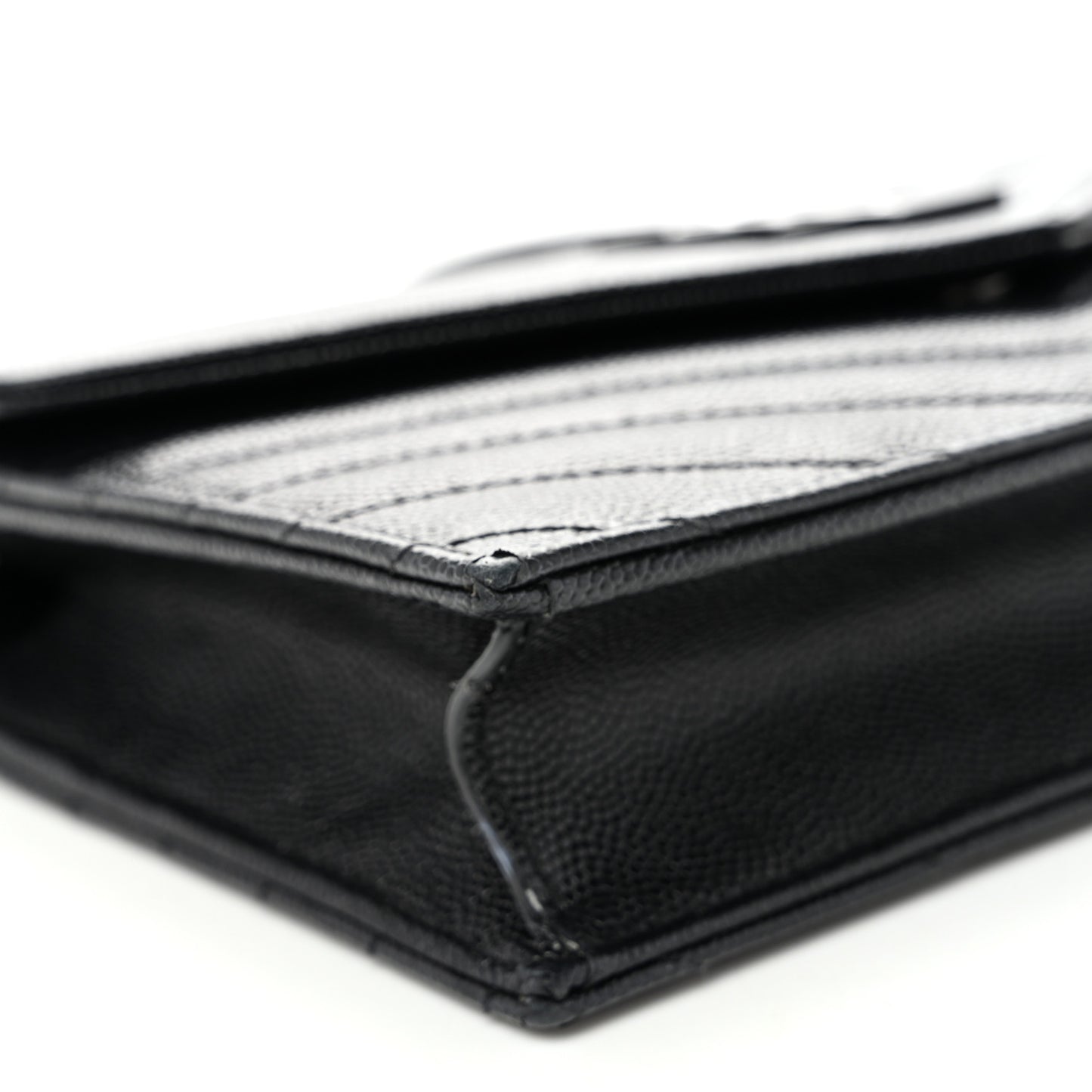 Grain De Poudre Matelasse Chevron Monogram Monochrome Envelope Chain Wallet Black