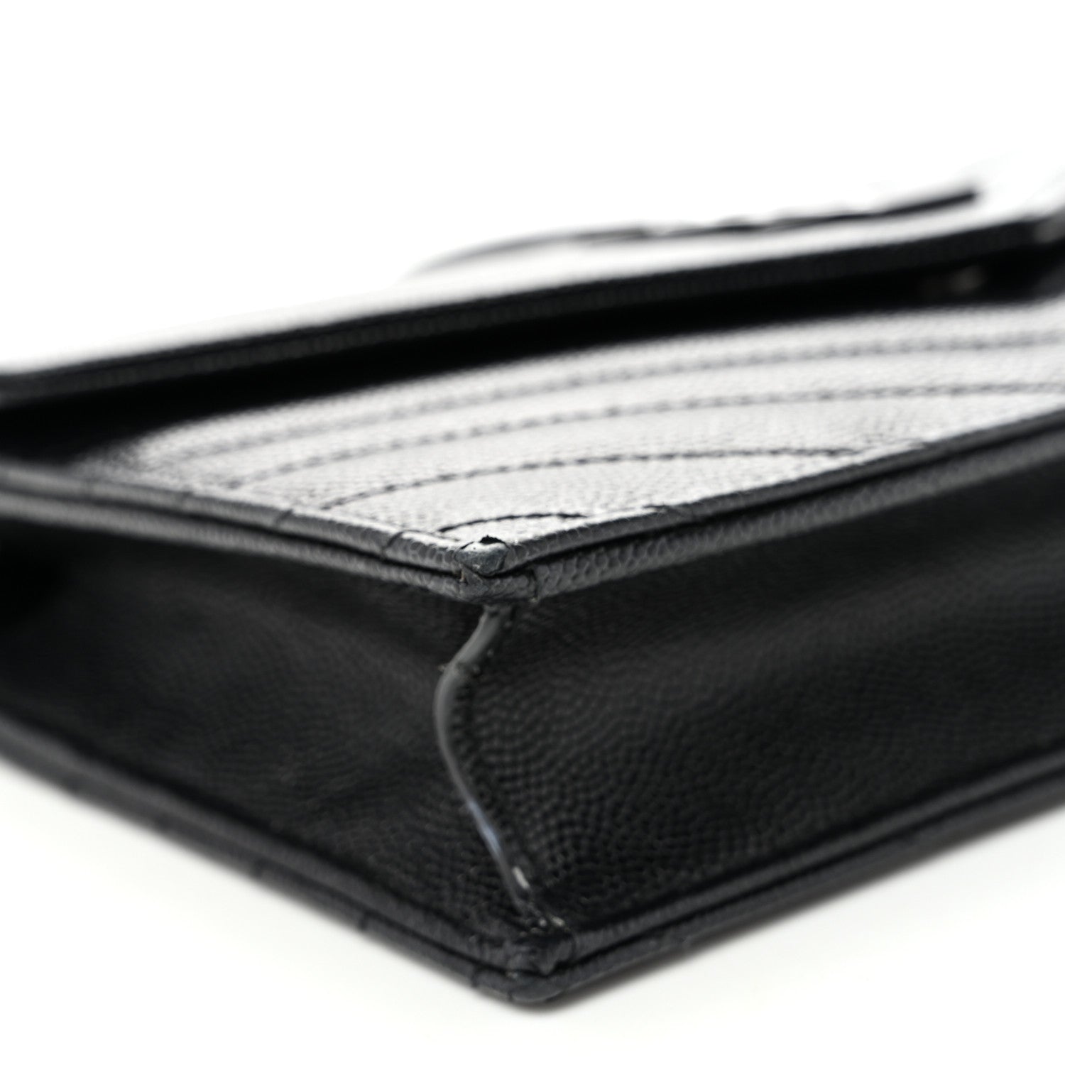 Saint Laurent Grain De Poudre Matelasse Chevron Monogram Monochrome Envelope Chain Wallet Black 8 of 9