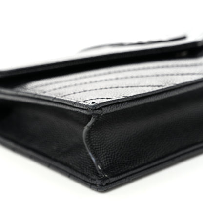 Saint Laurent Grain De Poudre Matelasse Chevron Monogram Monochrome Envelope Chain Wallet Black 8 of 9