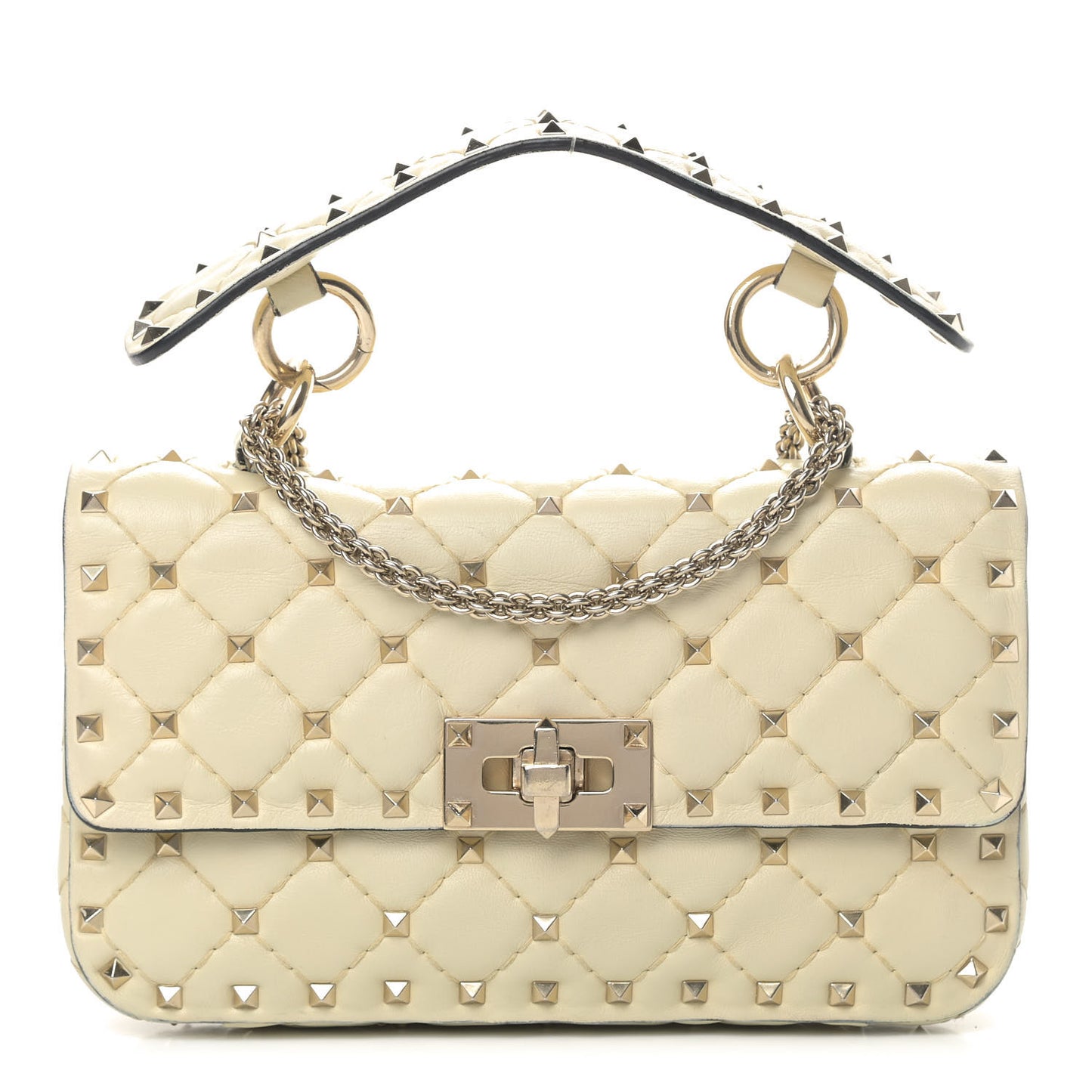 Nappa Small Rockstud Spike Shoulder Bag Light Ivory