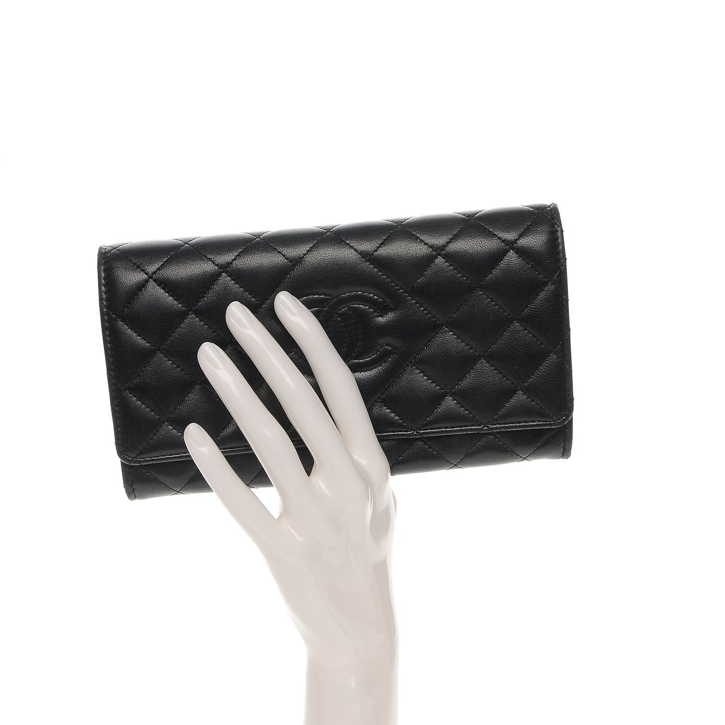 Lambskin Quilted Large Diamond CC Flap Wallet Black