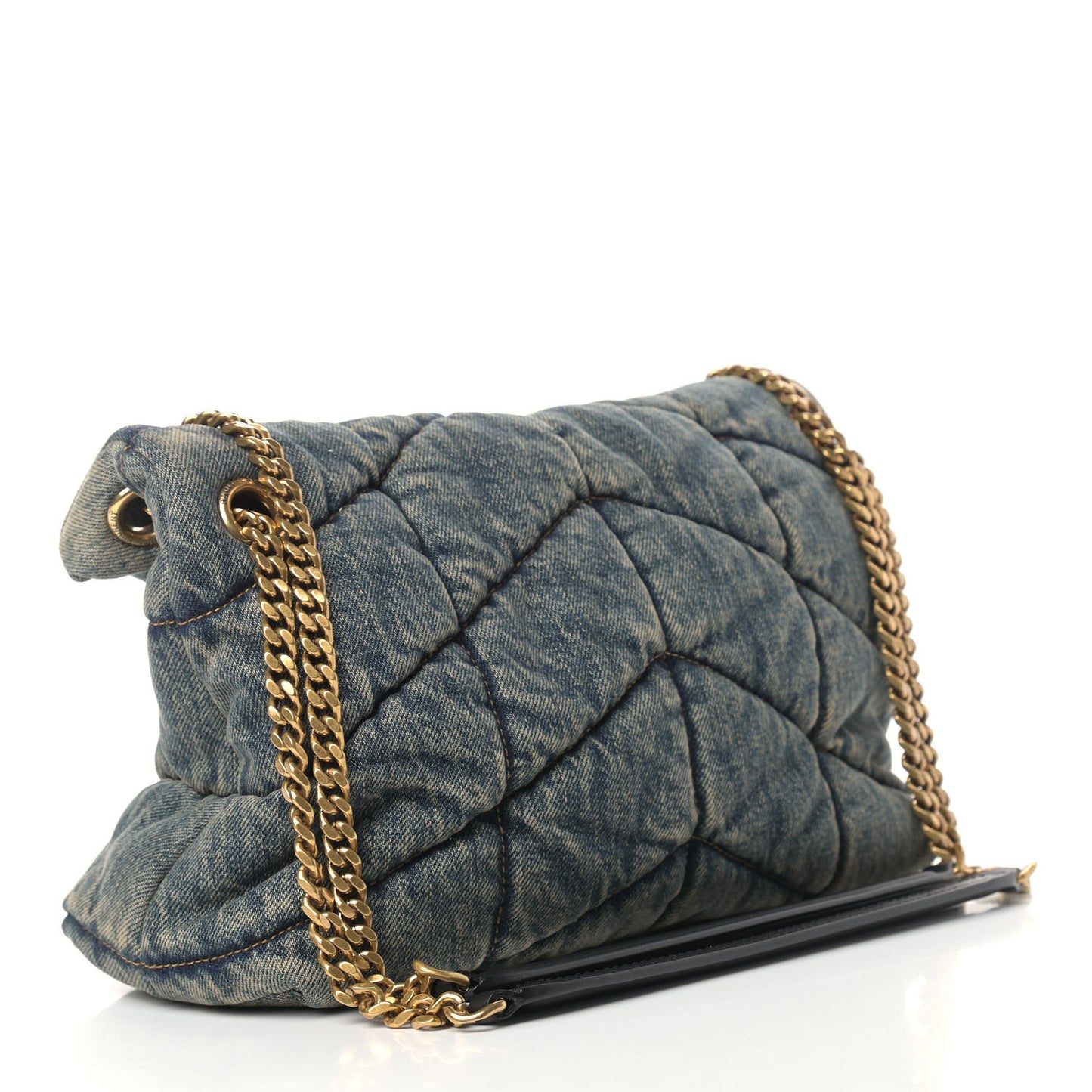 Denim Quilted Small Loulou Puffer Monogram Chain Satchel Rodeo Blue