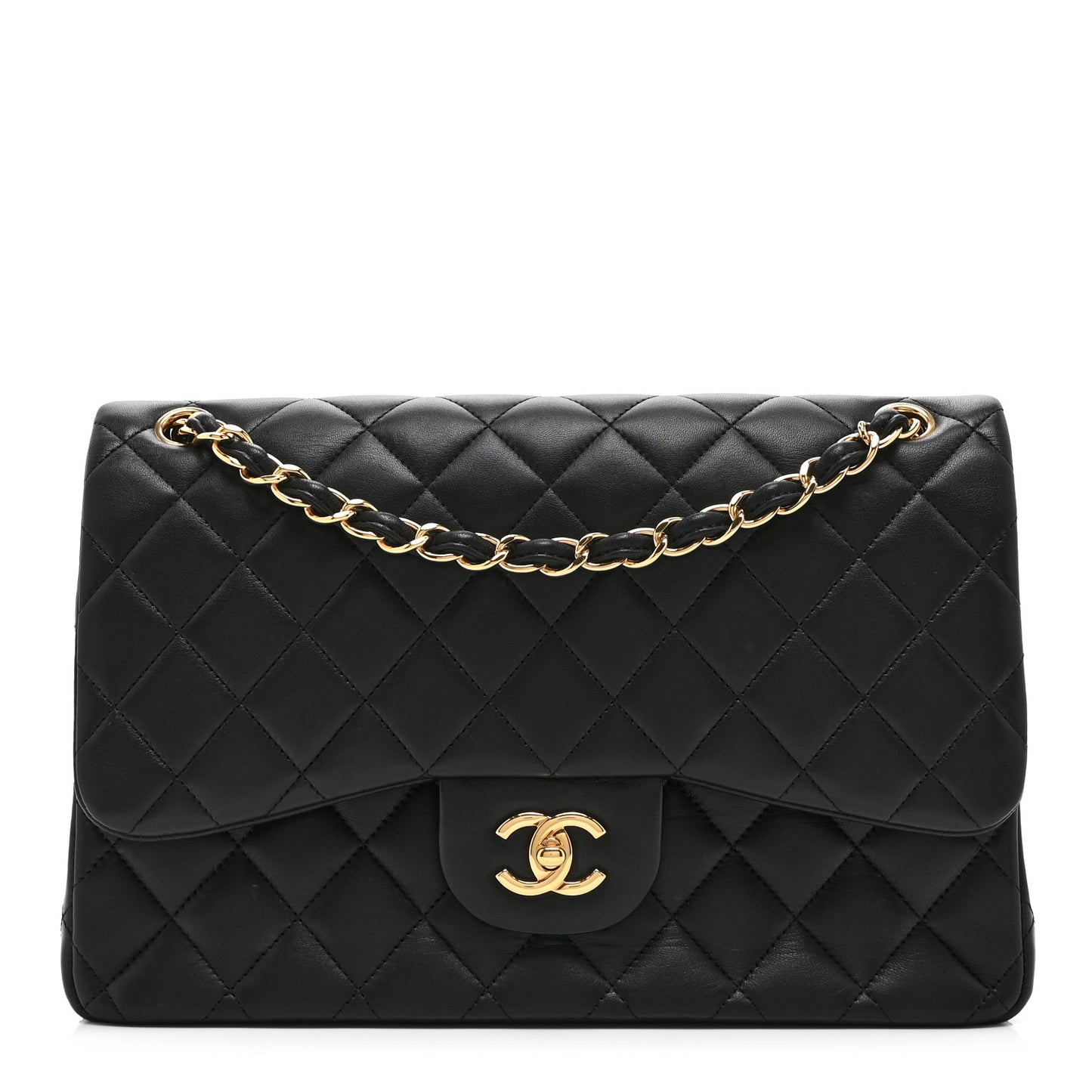 Lambskin Quilted Jumbo Double Flap Black