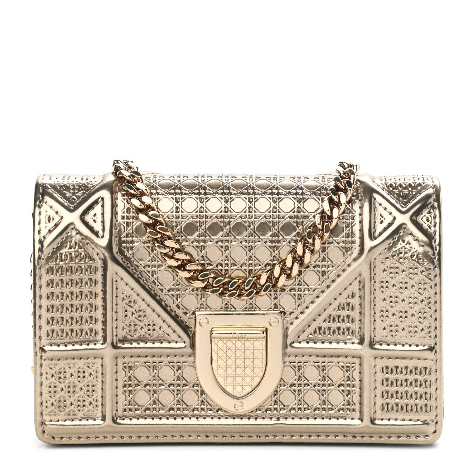 Christian Dior Metallic Patent Micro-Cannage Baby Diorama Flap Bag Gold 1 of 9