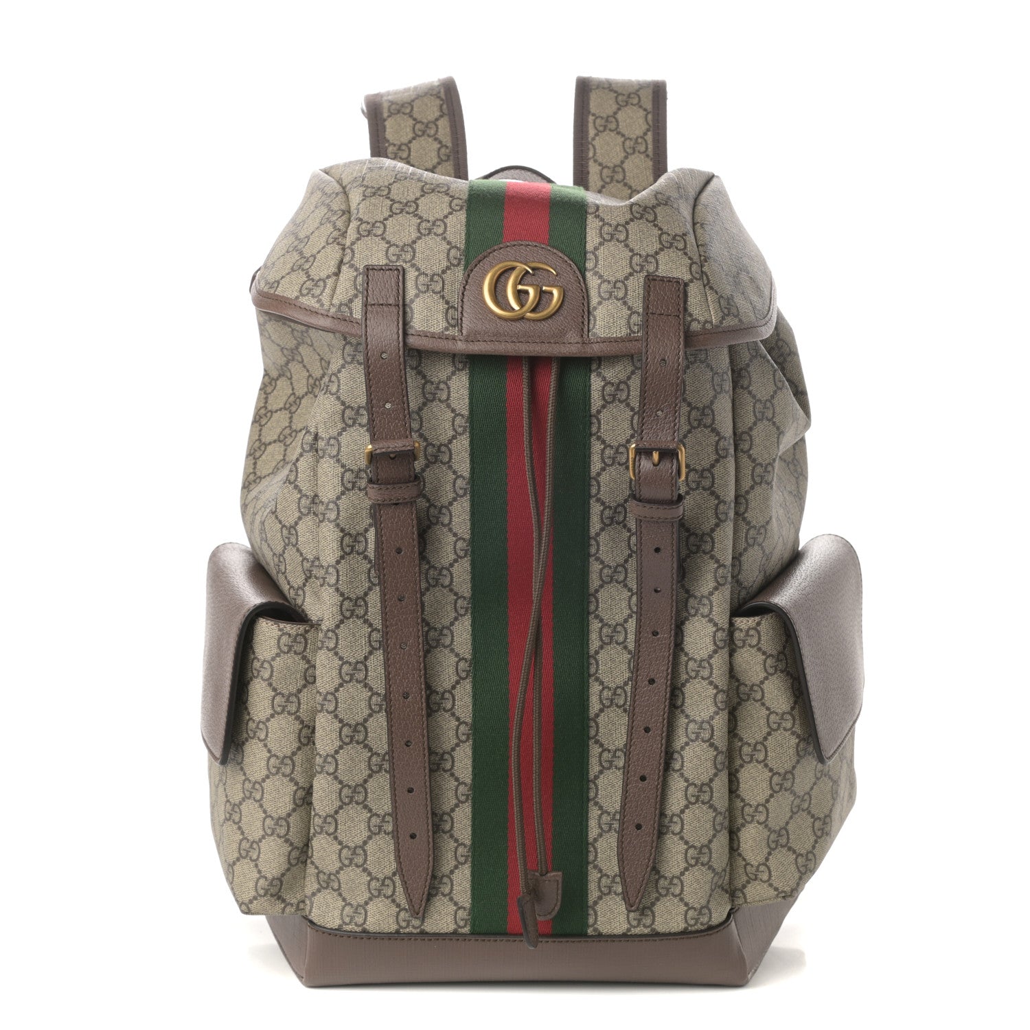 Gucci GG Supreme Monogram Medium Ophidia Double Buckle Backpack Brown 1 of 8