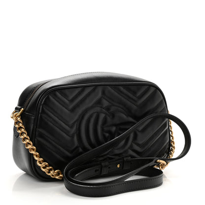 Gucci Calfskin Matelasse Small GG Marmont Chain Shoulder Bag Black 5 of 8