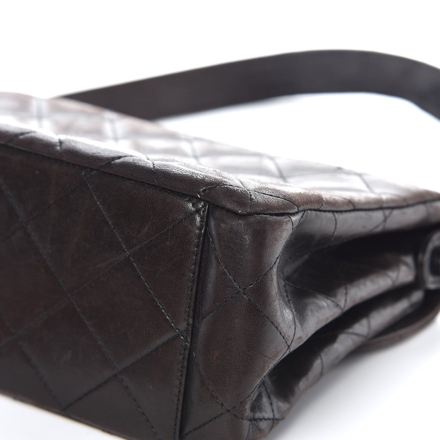 Lambskin Quilted Flap Shoulder Bag Dark Brown