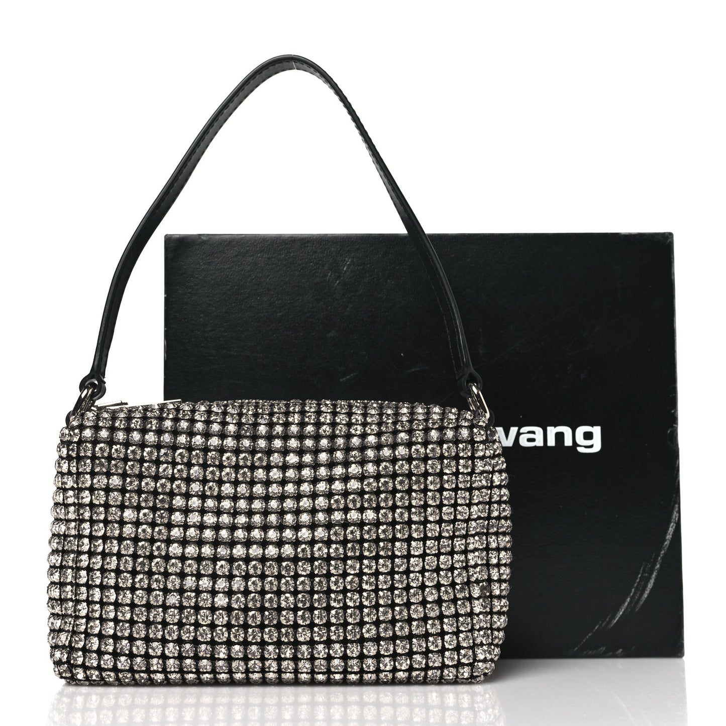 ALEXANDER WANG Mesh Crystal Rhinestone Mini Heiress Pouch Black Silver