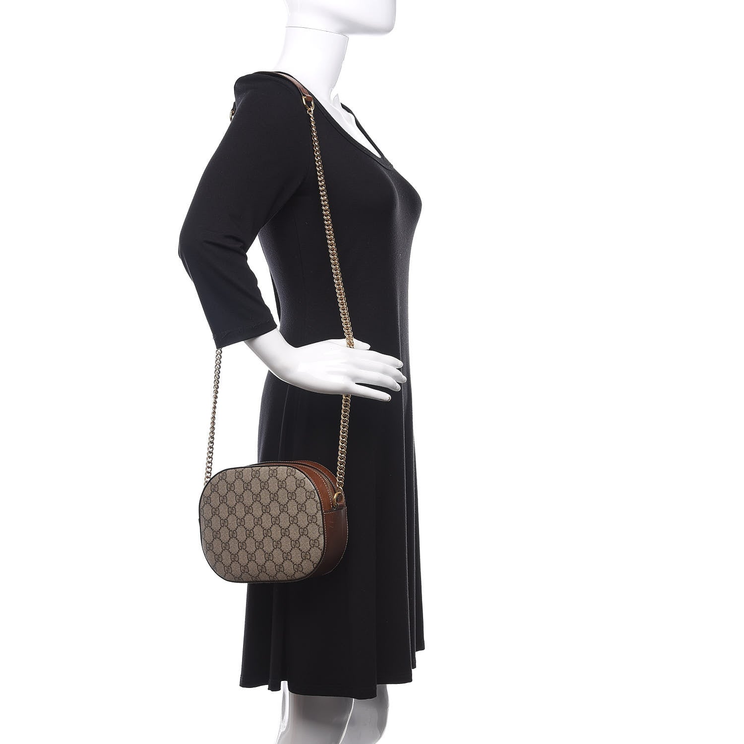 Gucci GG Supreme Monogram Cuoio Toscano Mini Chain Shoulder Bag Beige Ebony Cuir 2 of 13