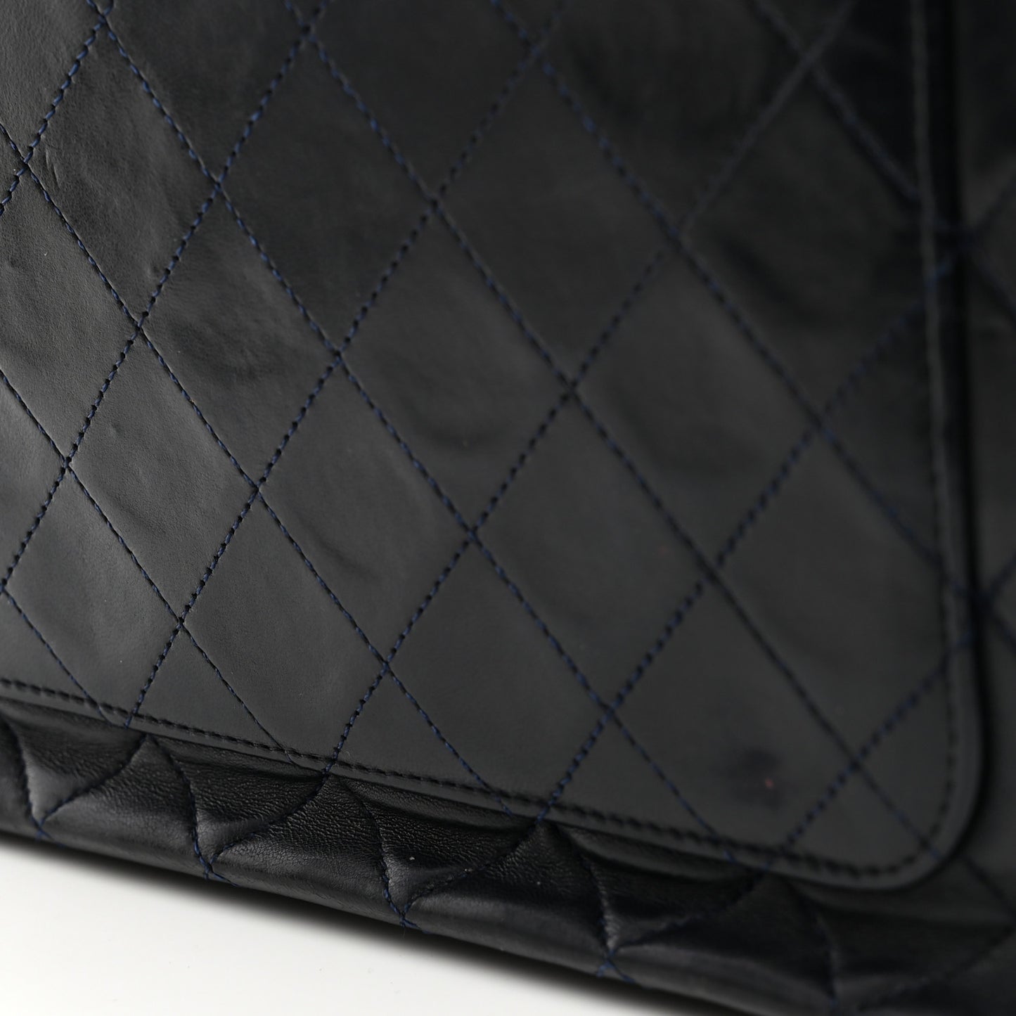 Lambskin Quilted Medium Double Flap Navy