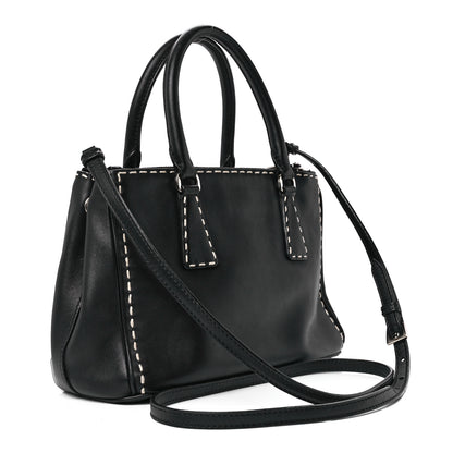 Prada City Calf Mini Hand Stitched Galleria Double Zip Tote Black 3 of 11