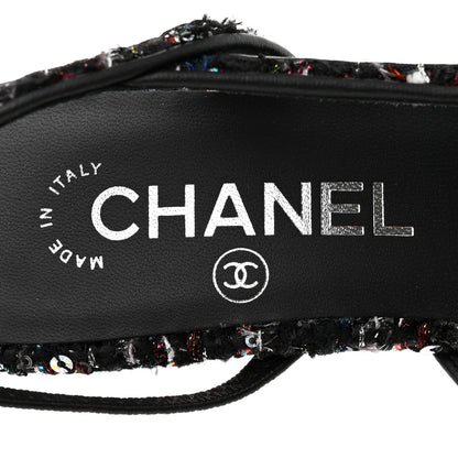 Chanel Tweed Lambskin Sequin Cap Toe CC Slingback Pumps 36.5 Black 7 of 9
