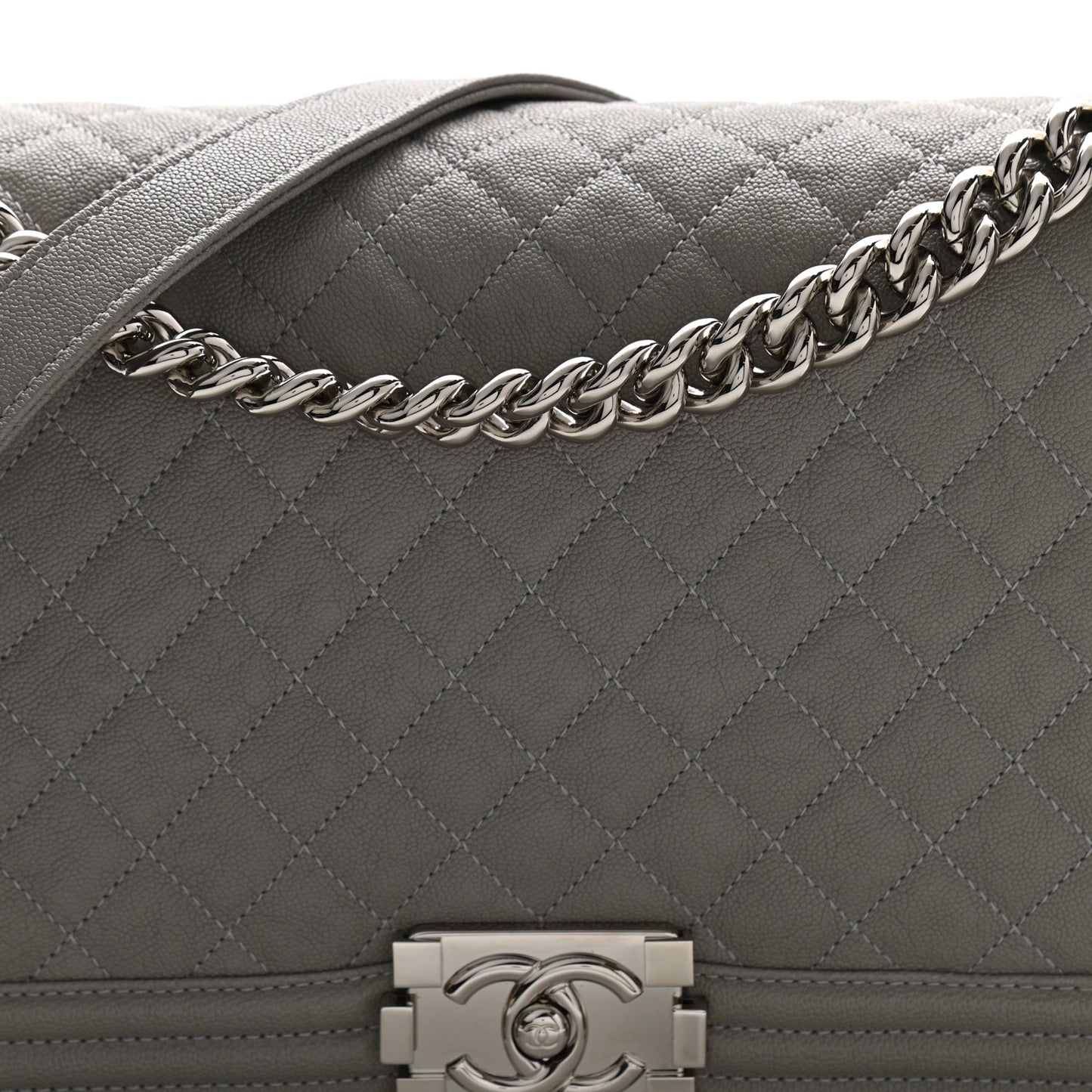 Caviar Quilted New Medium Boy Flap Grey