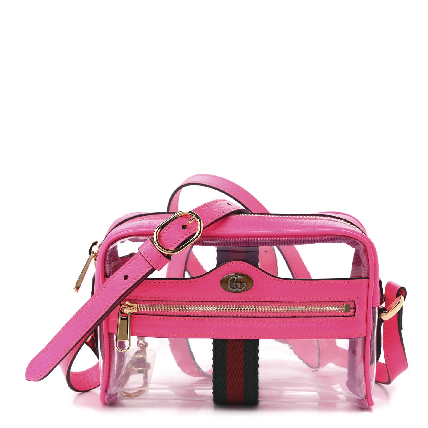 Vinyl Web Mini Ophidia Transparent Shoulder Bag Fluorescent Fuchsia