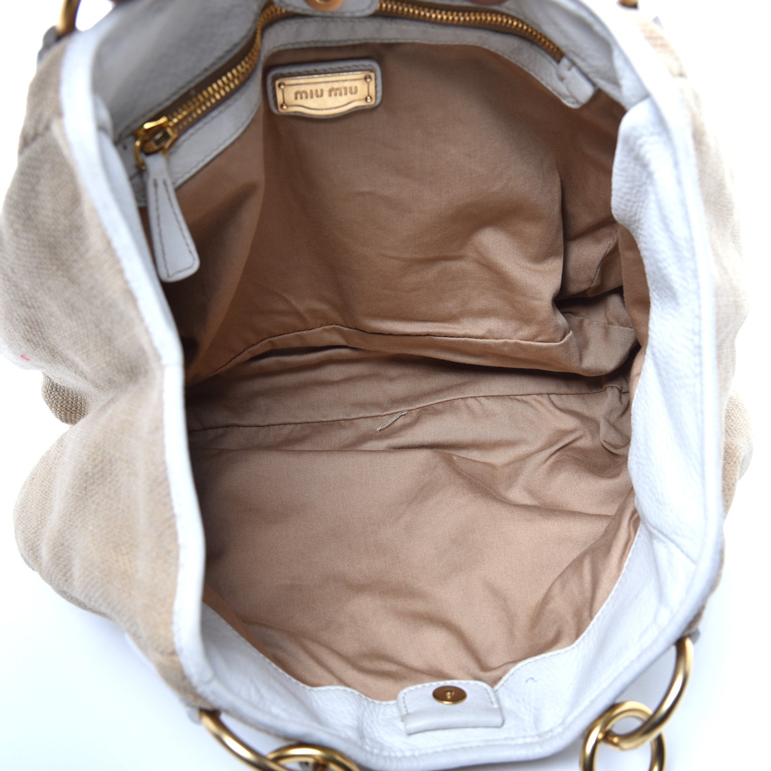Miu Miu Canvas Calfskin Shoulder Bag Naturale 5 of 10