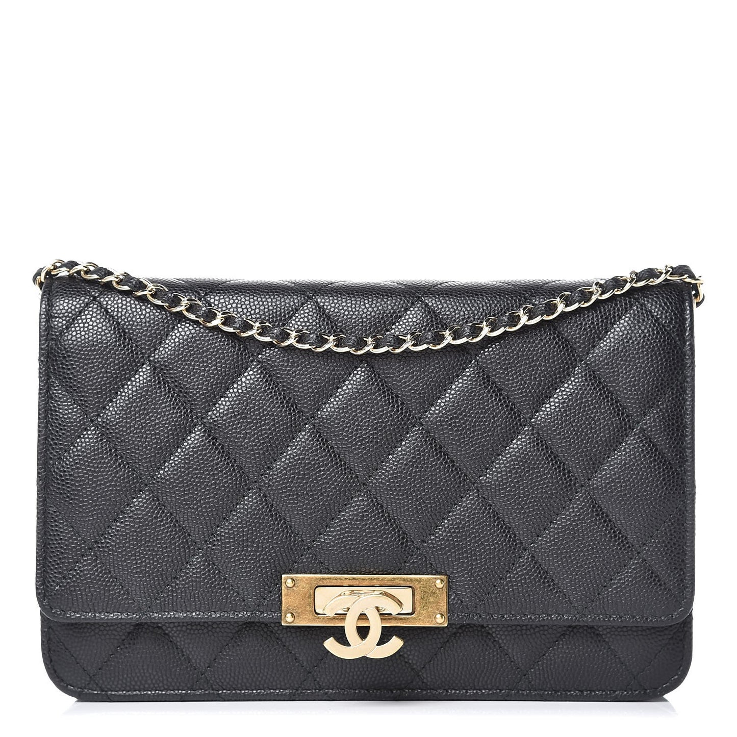 Caviar Quilted Golden Class Wallet On Chain WOC Black