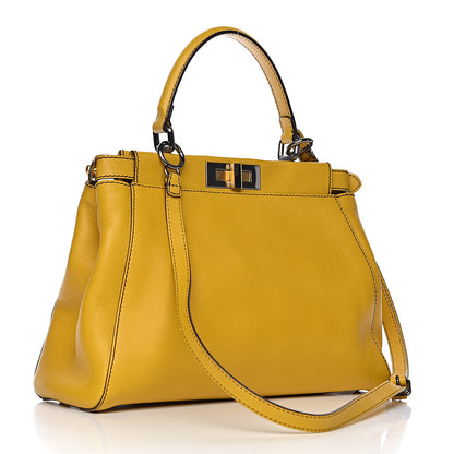 Fendi Vitello Zucca Medium Peekaboo Iconic Satchel Yellow Tobacco 4 of 10