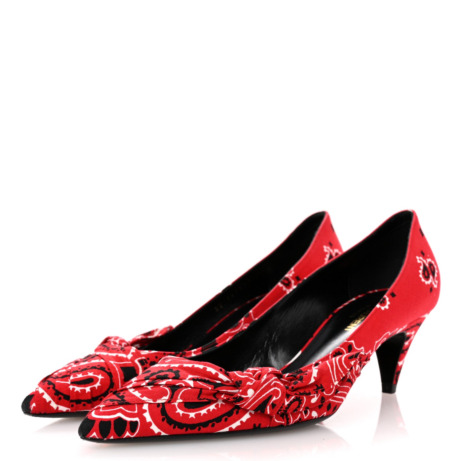 Saint Laurent Bandana Charlotte Kitten Heel Pumps 37 Red 4 of 9