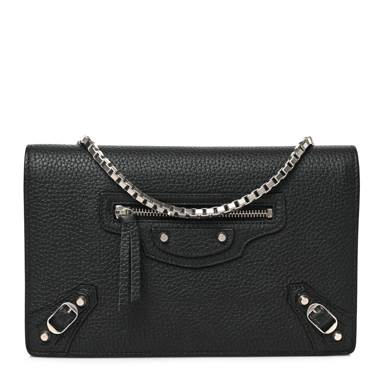 Balenciaga Grained Calfskin Classic Silver Hardware Wallet on Chain Black 1 of 8