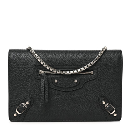 Balenciaga Grained Calfskin Classic Silver Hardware Wallet on Chain Black 1 of 8