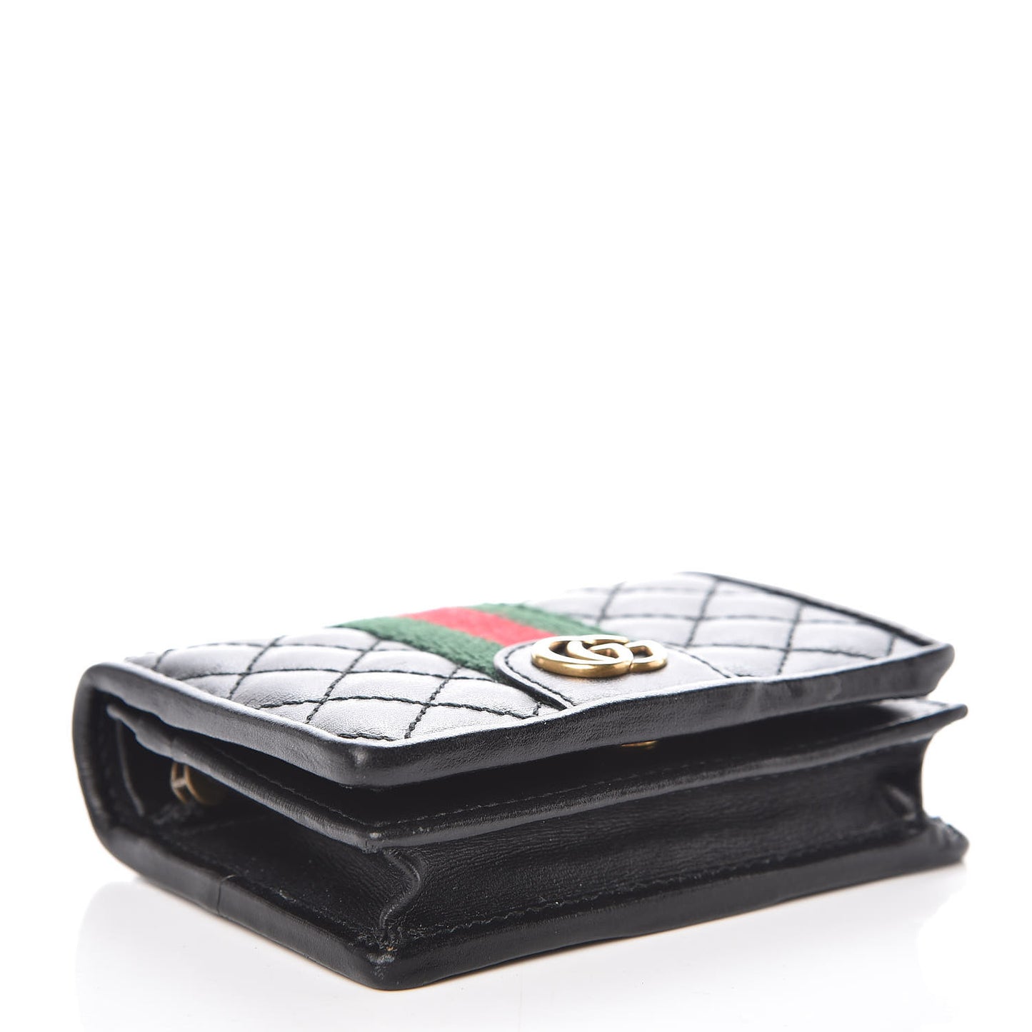 Calfskin Web Trapuntata GG Marmont Card Case Wallet Black