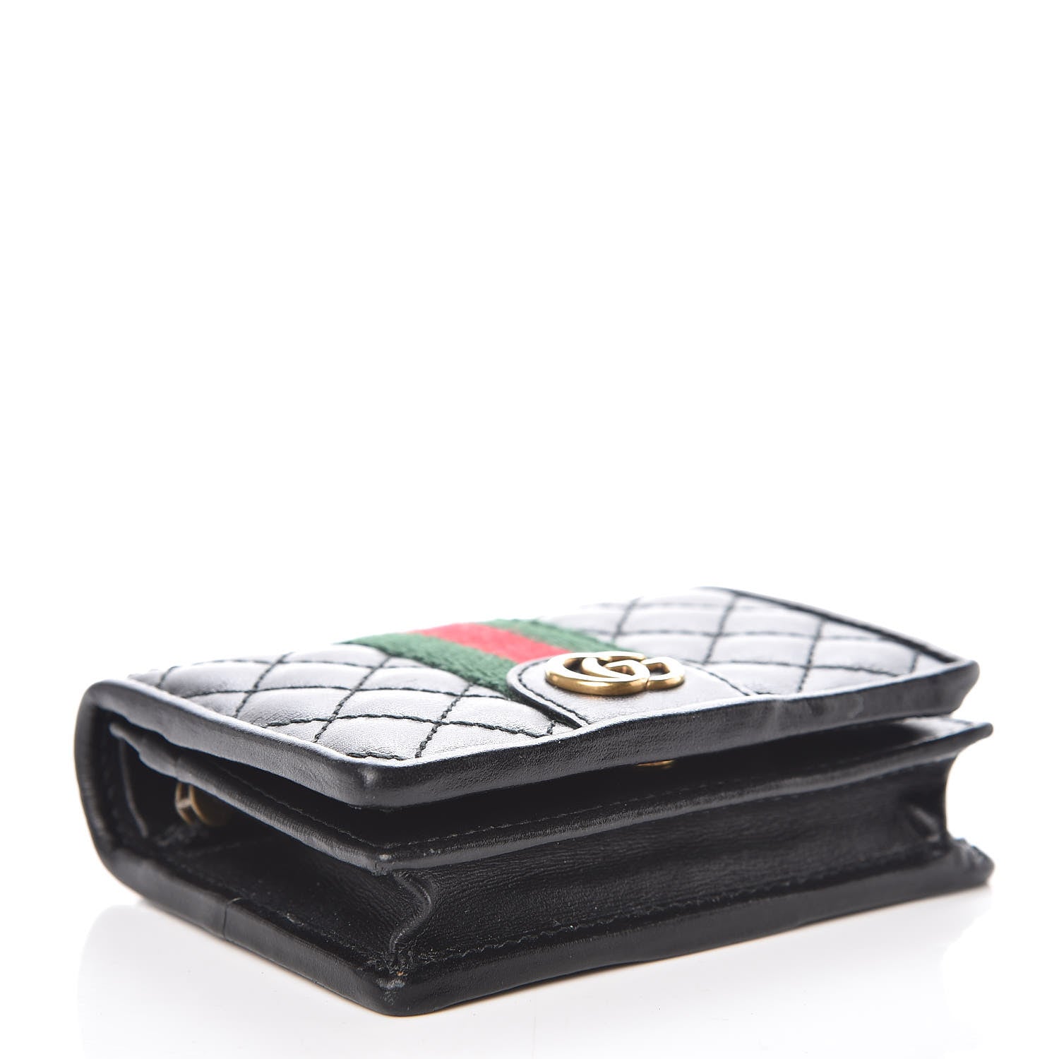Gucci Calfskin Web Trapuntata GG Marmont Card Case Wallet Black 4 of 8