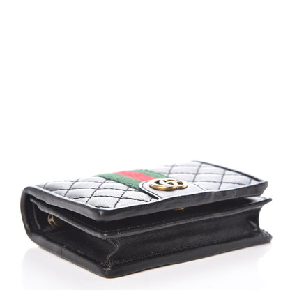 Gucci Calfskin Web Trapuntata GG Marmont Card Case Wallet Black 4 of 8