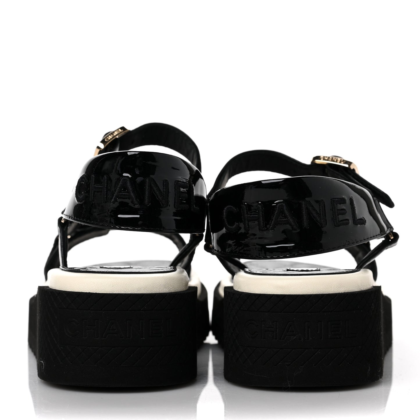 Lambskin Logo Platform Sandals 37 Black White