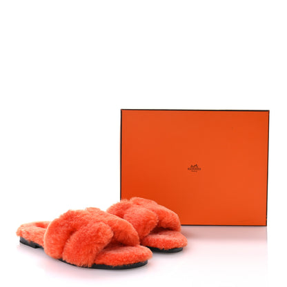 Hermes Woolskin Oran Sandals 37 Orange 9 of 9