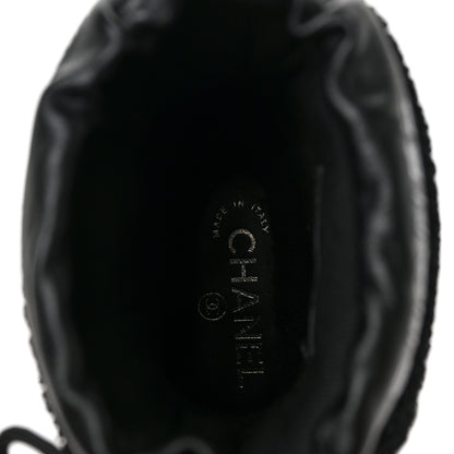 Chanel Tweed Shearling Sheepskin Drawstring Snow Ankle Boots 35 Black 8 of 9