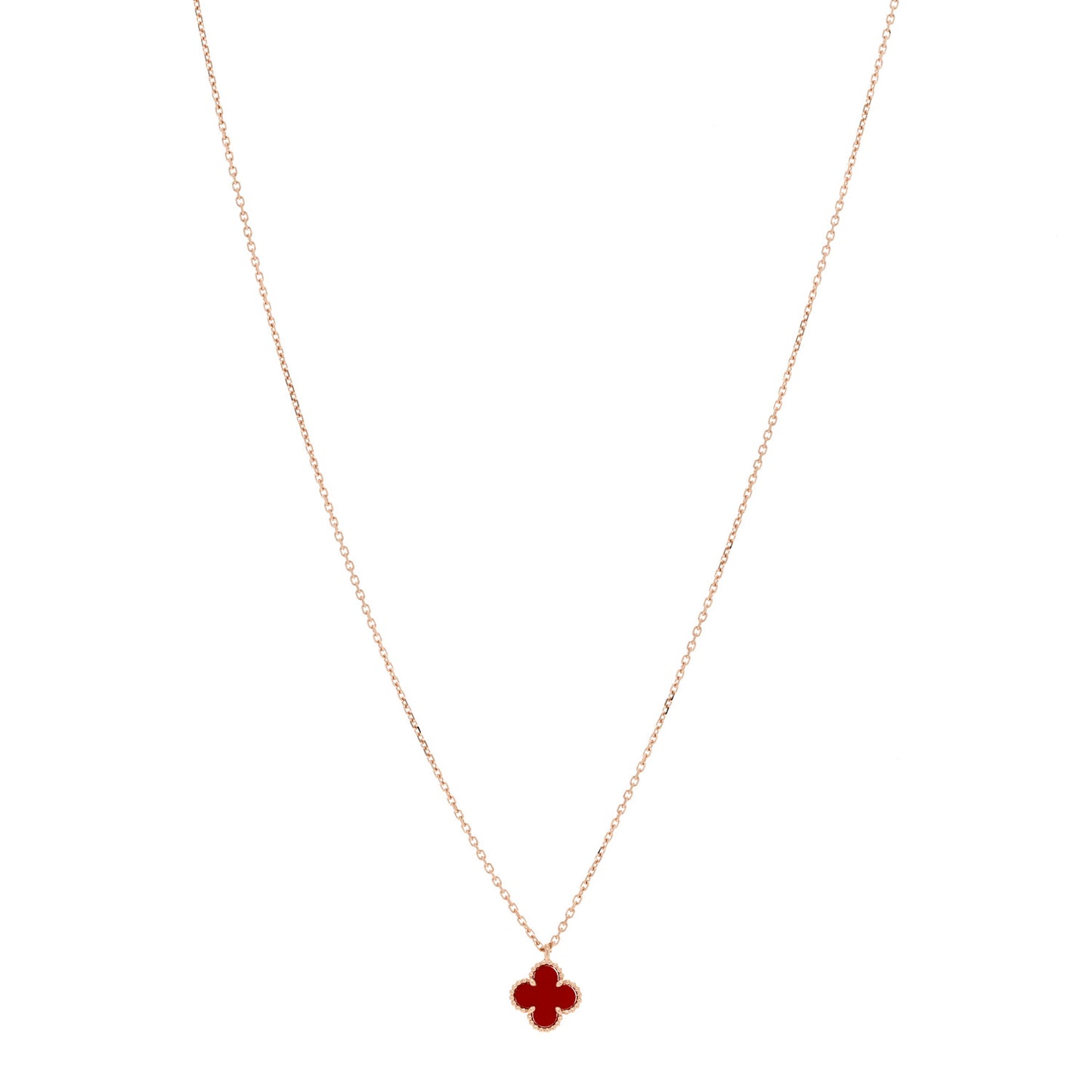 18K Rose Gold Carnelian Sweet Alhambra Pendant Necklace