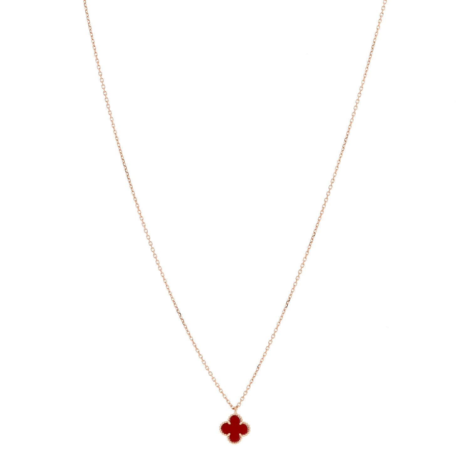 Van Cleef & Arpels 18K Rose Gold Carnelian Sweet Alhambra Pendant Necklace 1 of 6