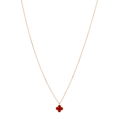 Van Cleef & Arpels 18K Rose Gold Carnelian Sweet Alhambra Pendant Necklace 1 of 6
