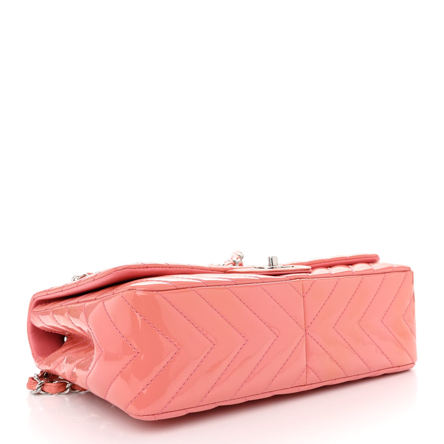 Chanel Patent Chevron Quilted Jumbo Double Flap Light Pink 4 of 11