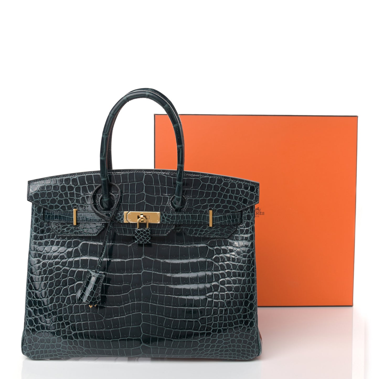 Shiny Porosus Crocodile Birkin 35 Vert Rousseau