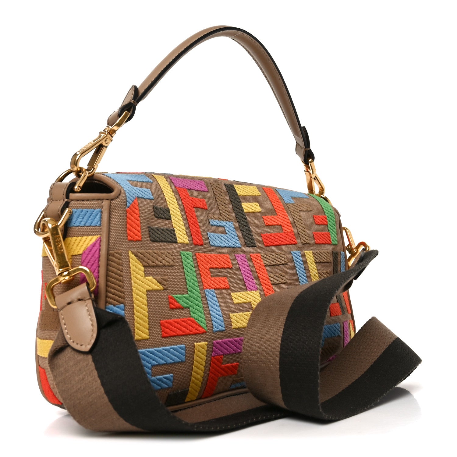 Fendi Canvas Vitello King FF Multicolor Embroidered Baguette Multicolor Cuoio 3 of 10